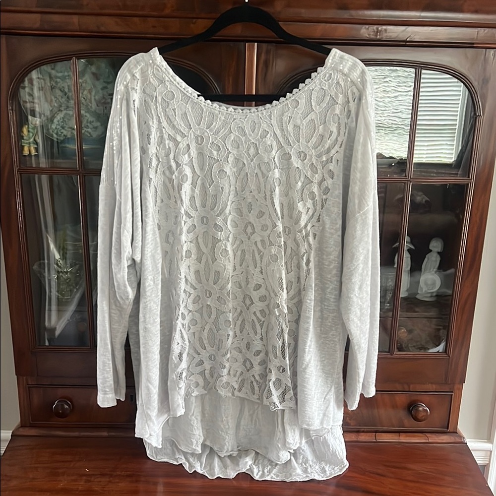 Rosemarie Ladies Elegant Light Gray Lace Women's Top
